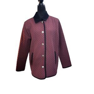 Charter Club Quilted Jacket Burgundy Corduroy Collar Women's L Button Front